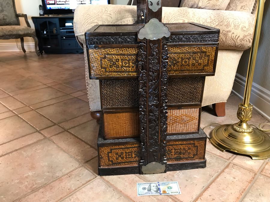 Vintage Chinese 4-Tiered Wicker Wedding Basket 17W X 15D X 28H - FRE [Photo 10]