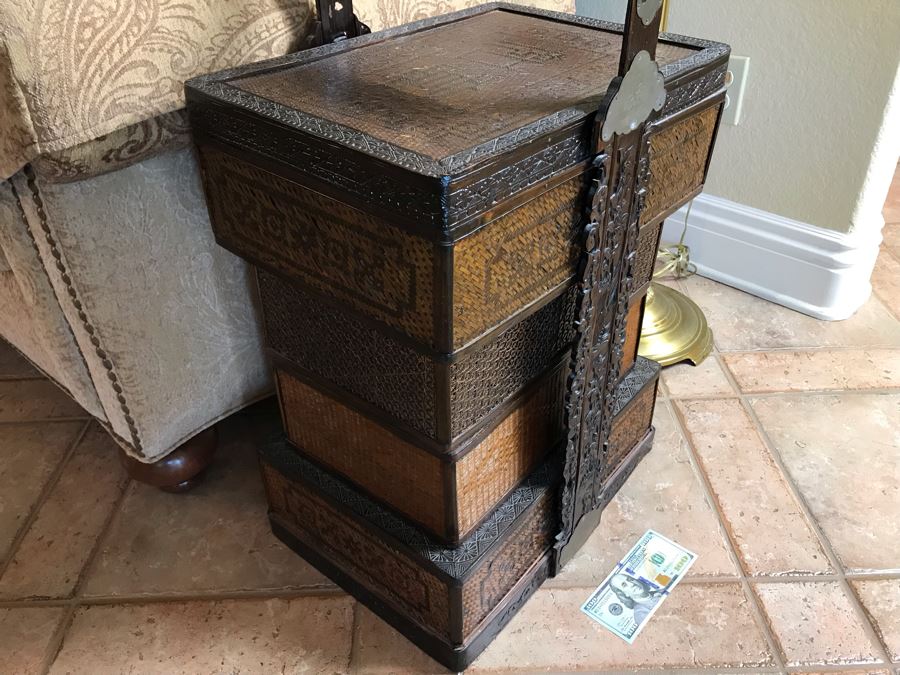 Vintage Chinese 4-Tiered Wicker Wedding Basket 17W X 15D X 28H - FRE [Photo 3]