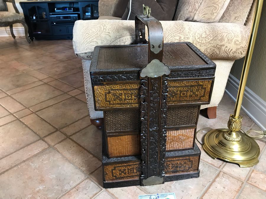 Vintage Chinese 4-Tiered Wicker Wedding Basket 17W X 15D X 28H - FRE [Photo 2]