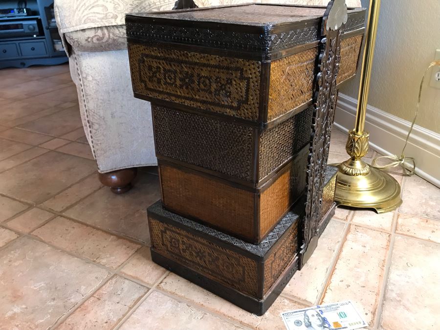 Vintage Chinese 4-Tiered Wicker Wedding Basket 17W X 15D X 28H - FRE [Photo 15]