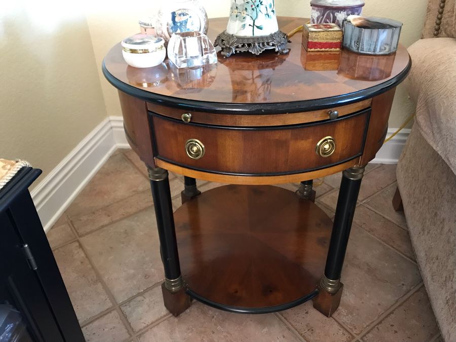 Round Century Furniture Side Table With Drawer 25R X 25.5H - FRE [Photo 1]
