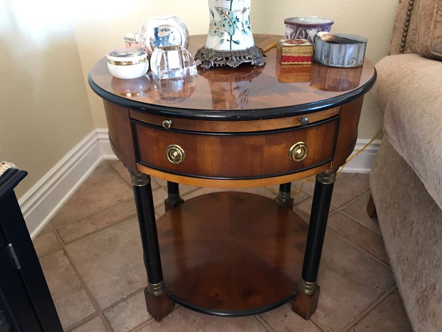 Round Century Furniture Side Table With Drawer 25R X 25.5H - FRE [Photo 2]