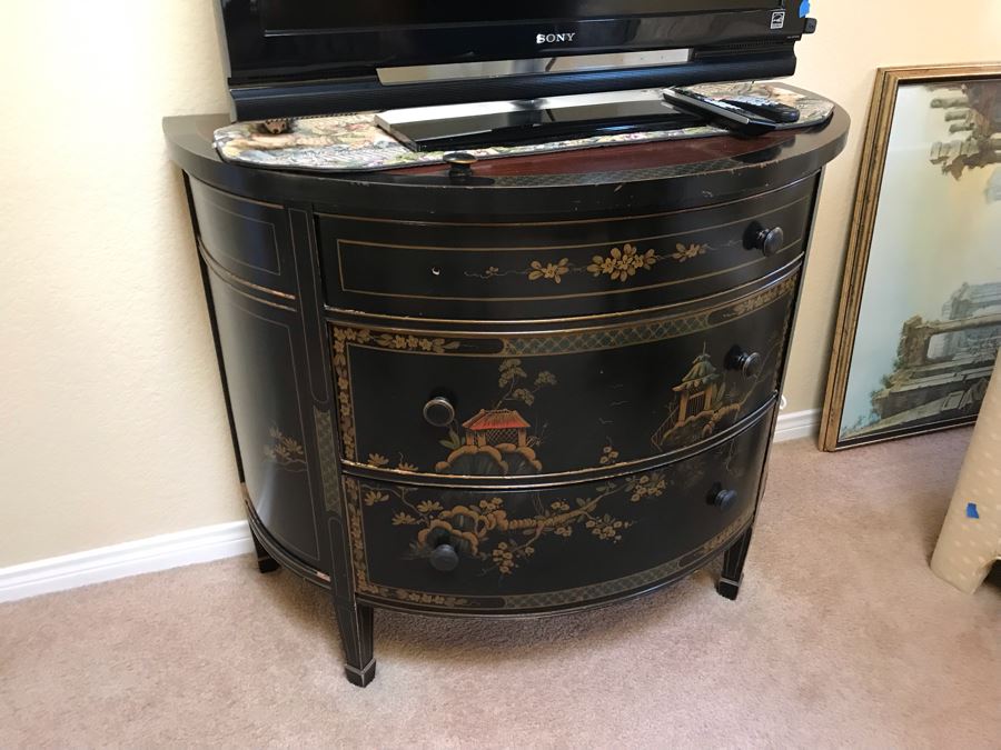 Black Chinoiserie Demi-lune Chest Of Drawers 3-Drawers - FRE [Photo 1]