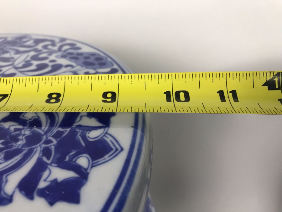 Pair Of Chinese Contemporary Blue And White Stools Pedestals 16H X 9.5W - LJE [Photo 11]