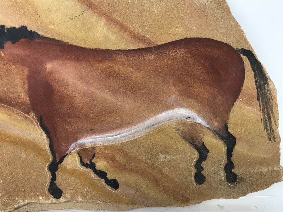 Signed Hand Painted Horse Rock From Lascaux, France Renditon Of Lascaux Cave Paintings - LJE [Photo 4]