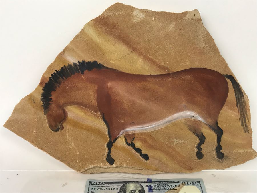 Signed Hand Painted Horse Rock From Lascaux, France Renditon Of Lascaux Cave Paintings - LJE [Photo 2]