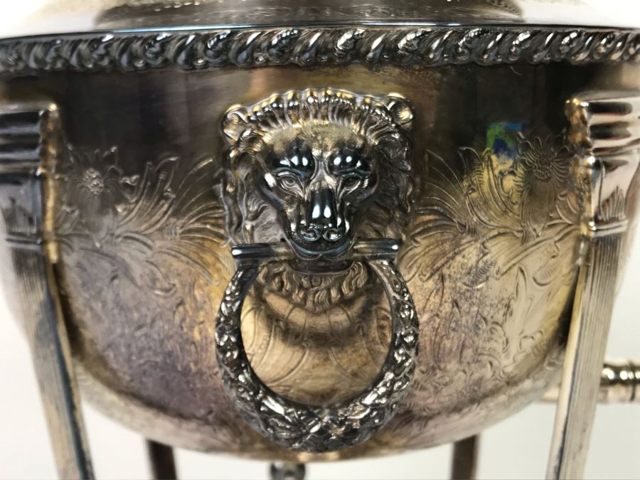 Vintage Ornate English Silverplate Hot Water Tea Urn Footed Samovar 12H - LJE [Photo 4]