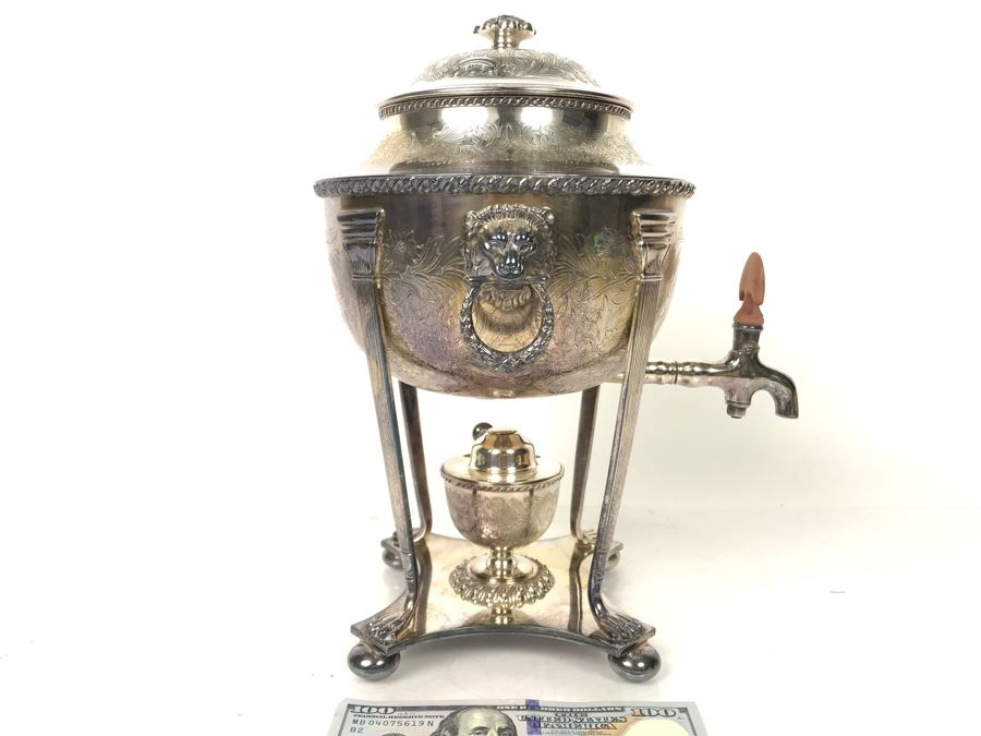 Vintage Ornate English Silverplate Hot Water Tea Urn Footed Samovar 12H - LJE [Photo 2]