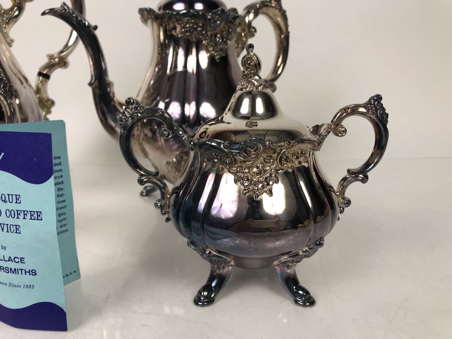 Like New 4-Piece Baroque Tea And Coffee Service By Wallace Silversmiths Silverplate - LJE [Photo 4]