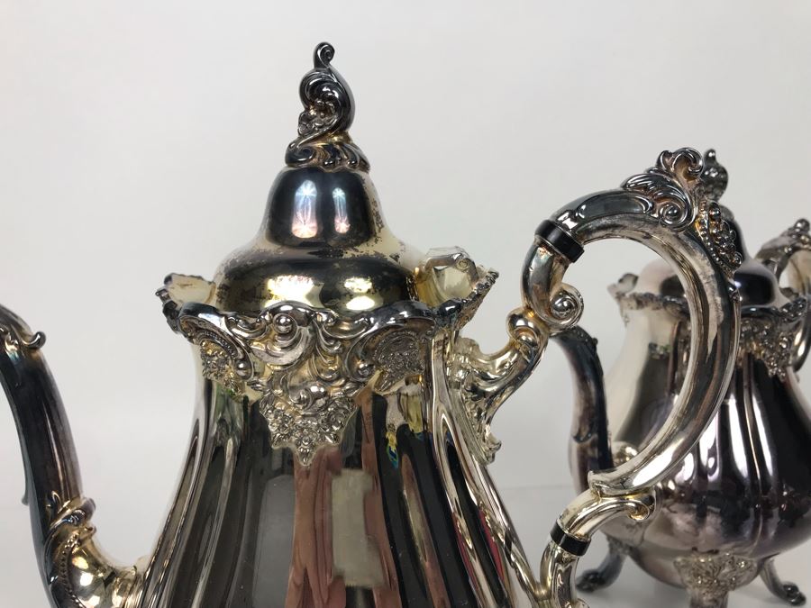 Like New 4-Piece Baroque Tea And Coffee Service By Wallace Silversmiths Silverplate - LJE [Photo 11]