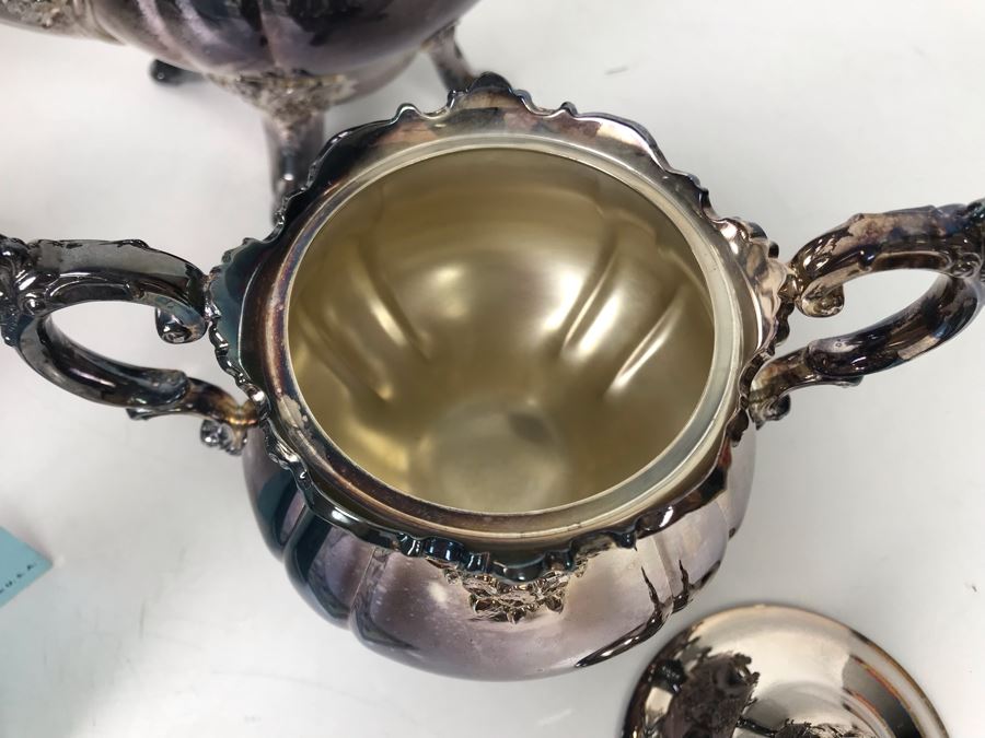 Like New 4-Piece Baroque Tea And Coffee Service By Wallace Silversmiths Silverplate - LJE [Photo 5]