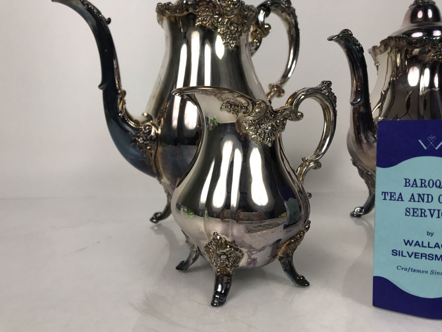 Like New 4-Piece Baroque Tea And Coffee Service By Wallace Silversmiths Silverplate - LJE [Photo 3]