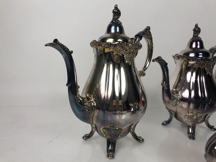 Like New 4-Piece Baroque Tea And Coffee Service By Wallace Silversmiths Silverplate - LJE [Photo 10]