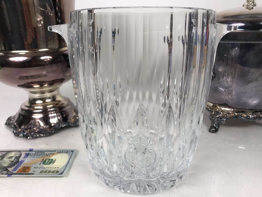 Baroque By Wallace Footed Silverplate Champagne Bucket, Baroque By Wallace Silverplace Footed Ice Bucket And Modern Crystal Ice Bucket - LJE [Photo 3]