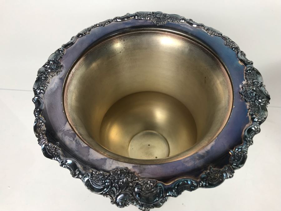 Baroque By Wallace Footed Silverplate Champagne Bucket, Baroque By Wallace Silverplace Footed Ice Bucket And Modern Crystal Ice Bucket - LJE [Photo 5]