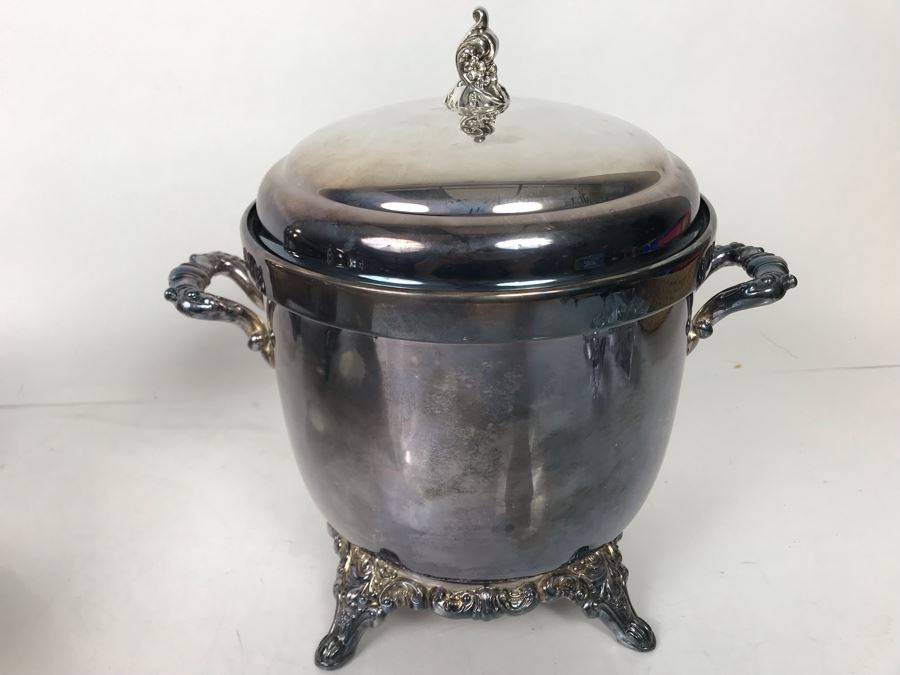 Baroque By Wallace Footed Silverplate Champagne Bucket, Baroque By Wallace Silverplace Footed Ice Bucket And Modern Crystal Ice Bucket - LJE [Photo 8]