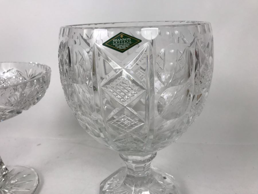 Pair Of Large Footed Crystal Bowls - One Has Shannon Crystal Irish Tag 10H X 6W - LJE [Photo 5]