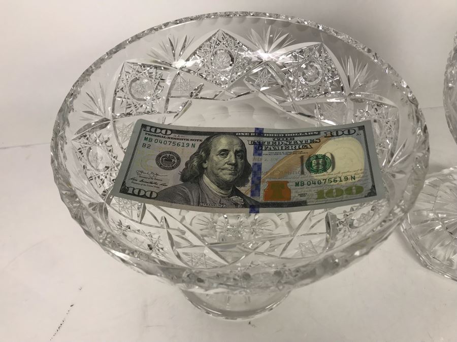 Pair Of Large Footed Crystal Bowls - One Has Shannon Crystal Irish Tag 10H X 6W - LJE [Photo 9]