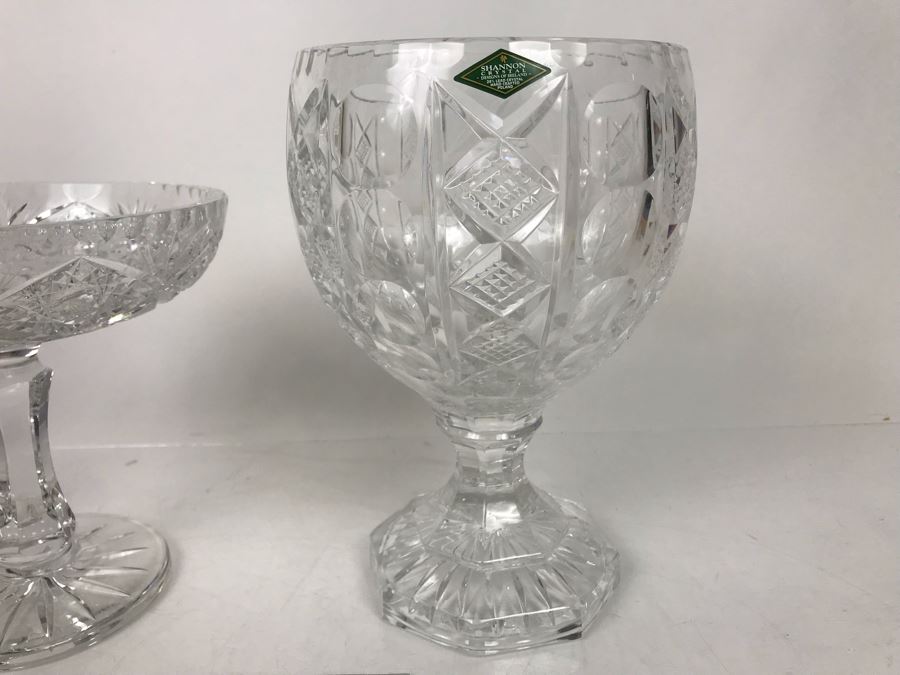 Pair Of Large Footed Crystal Bowls - One Has Shannon Crystal Irish Tag 10H X 6W - LJE [Photo 3]