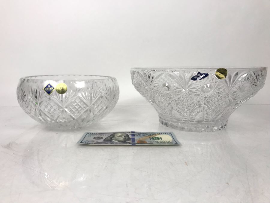 Pair Of New Bohemia Czech Republic Hand Cut Crystal Bowls With Original Tags 10W - LJE [Photo 2]