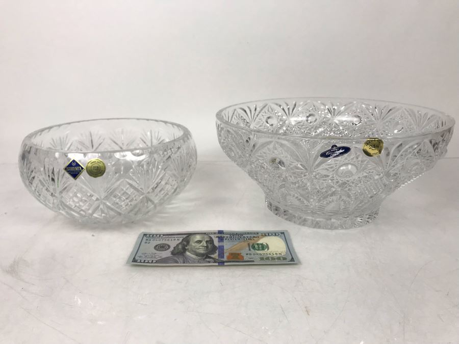 Pair Of New Bohemia Czech Republic Hand Cut Crystal Bowls With Original Tags 10W - LJE [Photo 1]