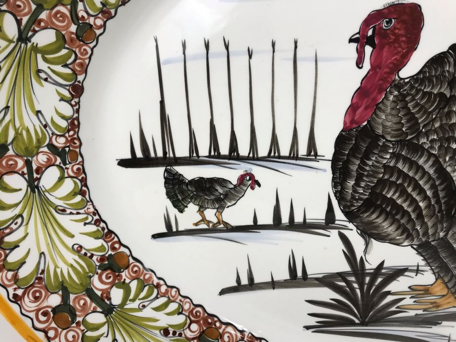 Large Hand Painted Italian Turkey Platter 24L X 17.5W - LJE [Photo 7]