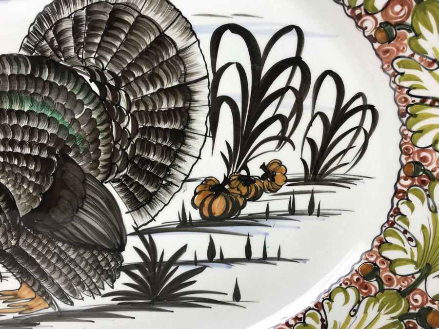 Large Hand Painted Italian Turkey Platter 24L X 17.5W - LJE [Photo 6]
