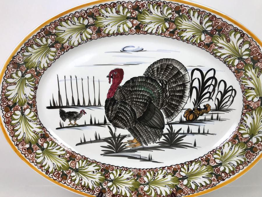 Large Hand Painted Italian Turkey Platter 24L X 17.5W - LJE [Photo 3]