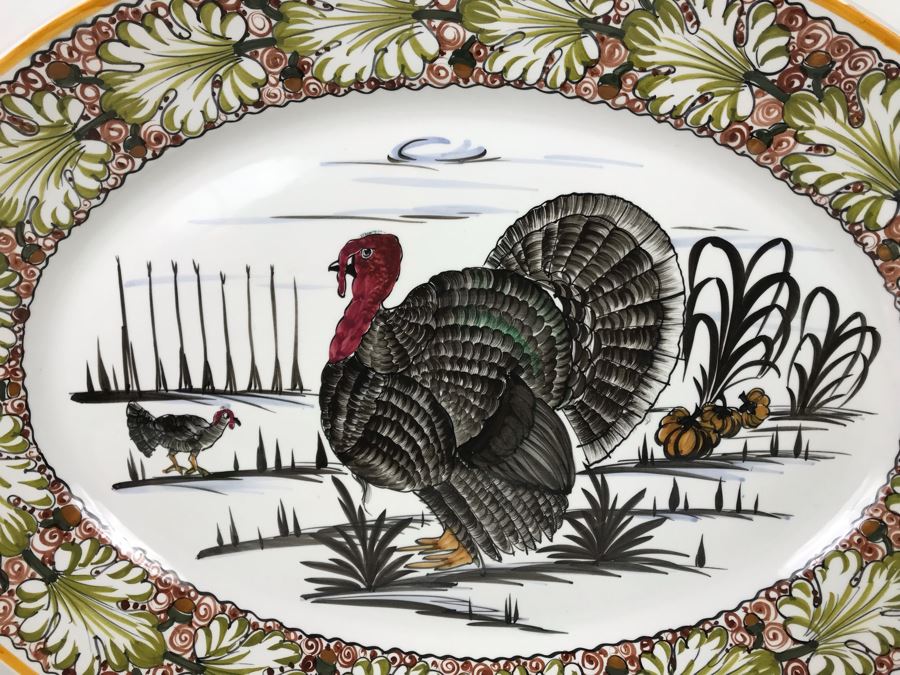 Large Hand Painted Italian Turkey Platter 24L X 17.5W - LJE [Photo 4]