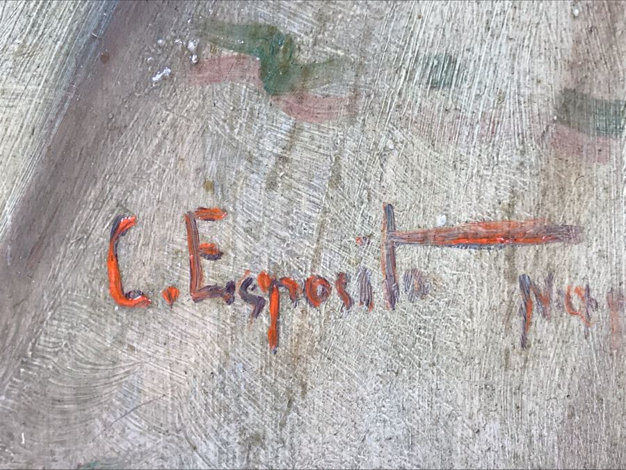 Original Signed Oil Painting On Board Attributed To Gaetano Esposito (1858-1911) Man With Red Cap Smoking Pipe Naples 10.5W X 18H (Board Measurements) - LJE [Photo 19]