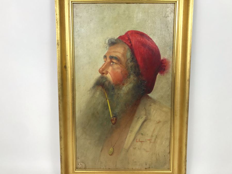 Original Signed Oil Painting On Board Attributed To Gaetano Esposito (1858-1911) Man With Red Cap Smoking Pipe Naples 10.5W X 18H (Board Measurements) - LJE [Photo 5]