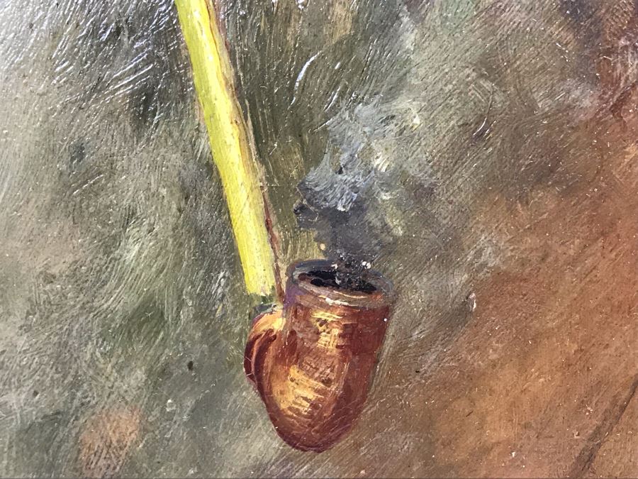 Original Signed Oil Painting On Board Attributed To Gaetano Esposito (1858-1911) Man With Red Cap Smoking Pipe Naples 10.5W X 18H (Board Measurements) - LJE [Photo 14]