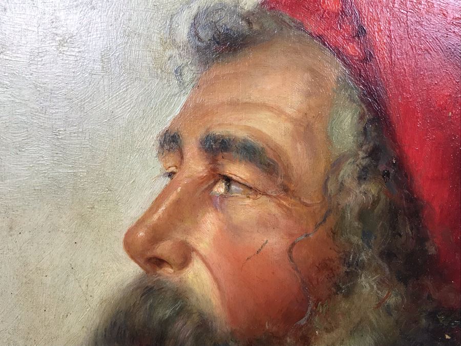 Original Signed Oil Painting On Board Attributed To Gaetano Esposito (1858-1911) Man With Red Cap Smoking Pipe Naples 10.5W X 18H (Board Measurements) - LJE [Photo 9]