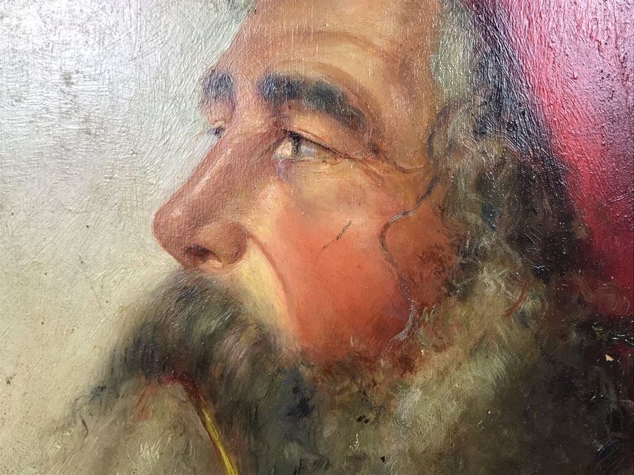 Original Signed Oil Painting On Board Attributed To Gaetano Esposito (1858-1911) Man With Red Cap Smoking Pipe Naples 10.5W X 18H (Board Measurements) - LJE [Photo 8]