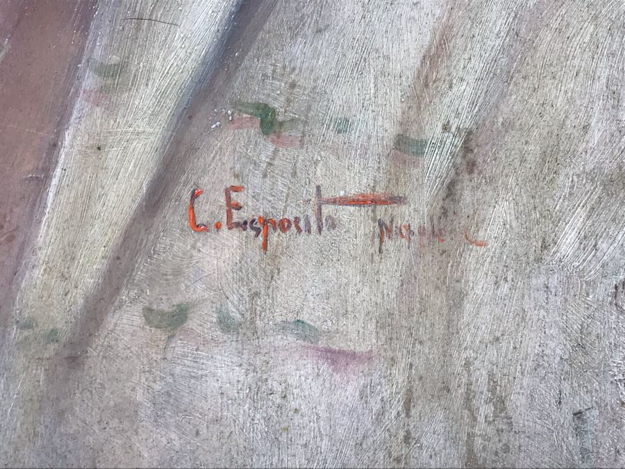 Original Signed Oil Painting On Board Attributed To Gaetano Esposito (1858-1911) Man With Red Cap Smoking Pipe Naples 10.5W X 18H (Board Measurements) - LJE [Photo 17]