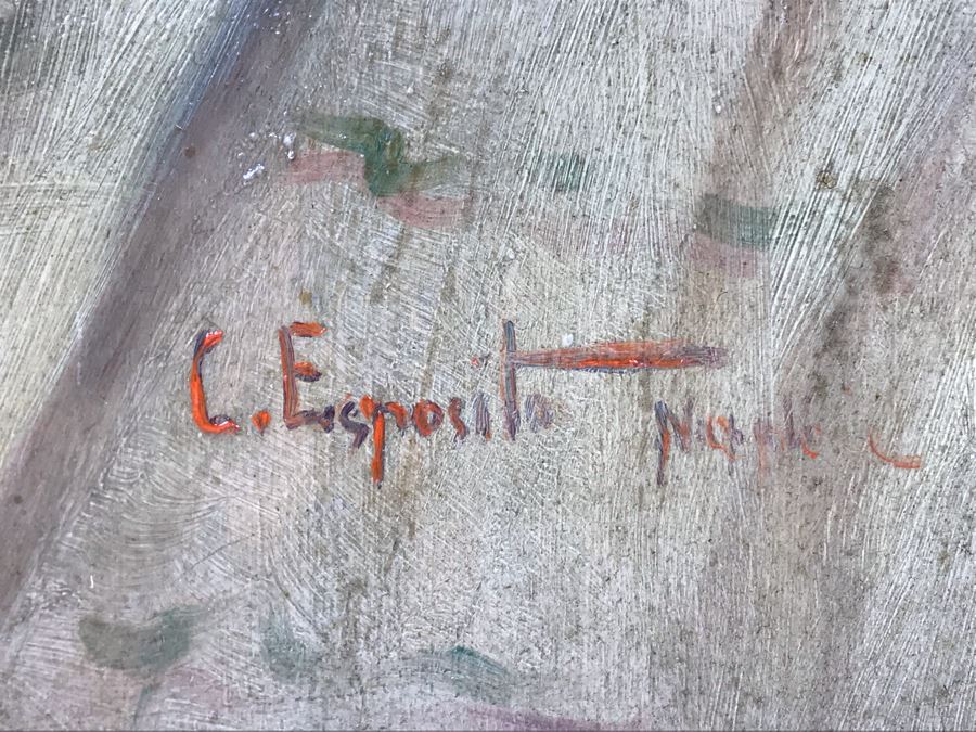 Original Signed Oil Painting On Board Attributed To Gaetano Esposito (1858-1911) Man With Red Cap Smoking Pipe Naples 10.5W X 18H (Board Measurements) - LJE [Photo 16]