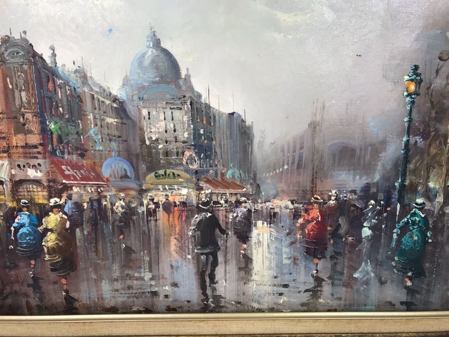 Original Oil Painting On Canvas Of Parisian Street Scene Signed Tesfaye - Needs To Be Reframed 26 X 19 - LJE [Photo 5]
