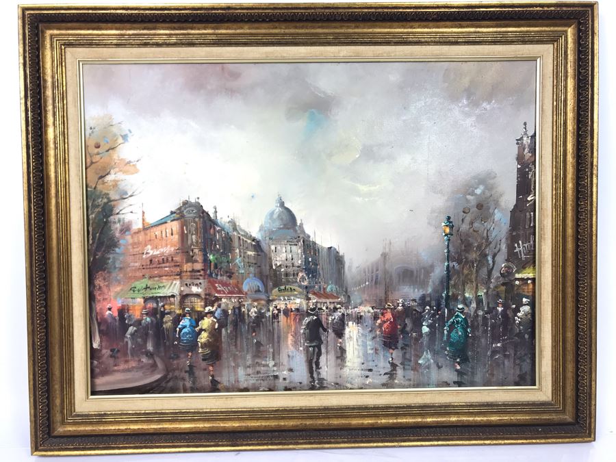 Original Oil Painting On Canvas Of Parisian Street Scene Signed Tesfaye - Needs To Be Reframed 26 X 19 - LJE [Photo 2]