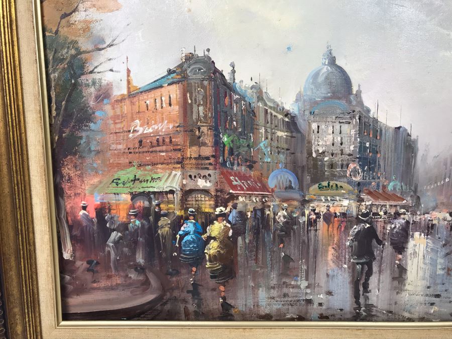 Original Oil Painting On Canvas Of Parisian Street Scene Signed Tesfaye - Needs To Be Reframed 26 X 19 - LJE [Photo 4]