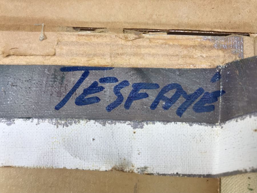 Original Oil Painting On Canvas Of Parisian Street Scene Signed Tesfaye - Needs To Be Reframed 26 X 19 - LJE [Photo 12]