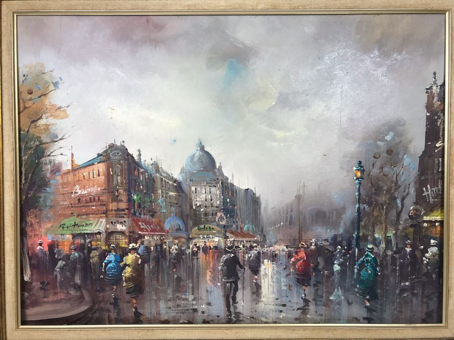 Original Oil Painting On Canvas Of Parisian Street Scene Signed Tesfaye - Needs To Be Reframed 26 X 19 - LJE [Photo 3]
