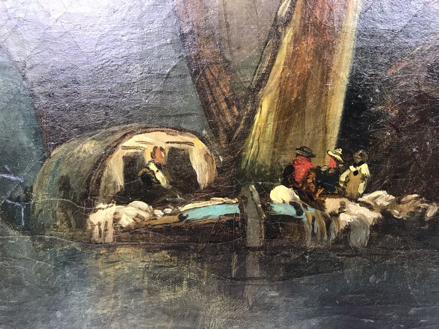 Old Signed Original Painting Of Canal Scene With A. Pierce Label On Back In Wooden Italian Frame - LJE [Photo 3]