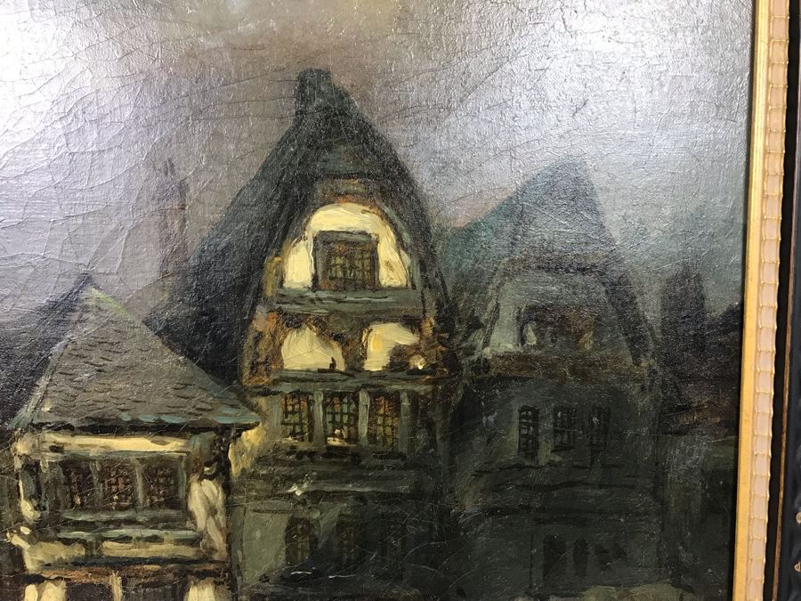 Old Signed Original Painting Of Canal Scene With A. Pierce Label On Back In Wooden Italian Frame - LJE [Photo 5]