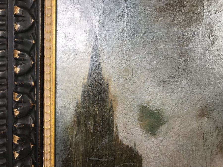 Old Signed Original Painting Of Canal Scene With A. Pierce Label On Back In Wooden Italian Frame - LJE [Photo 6]