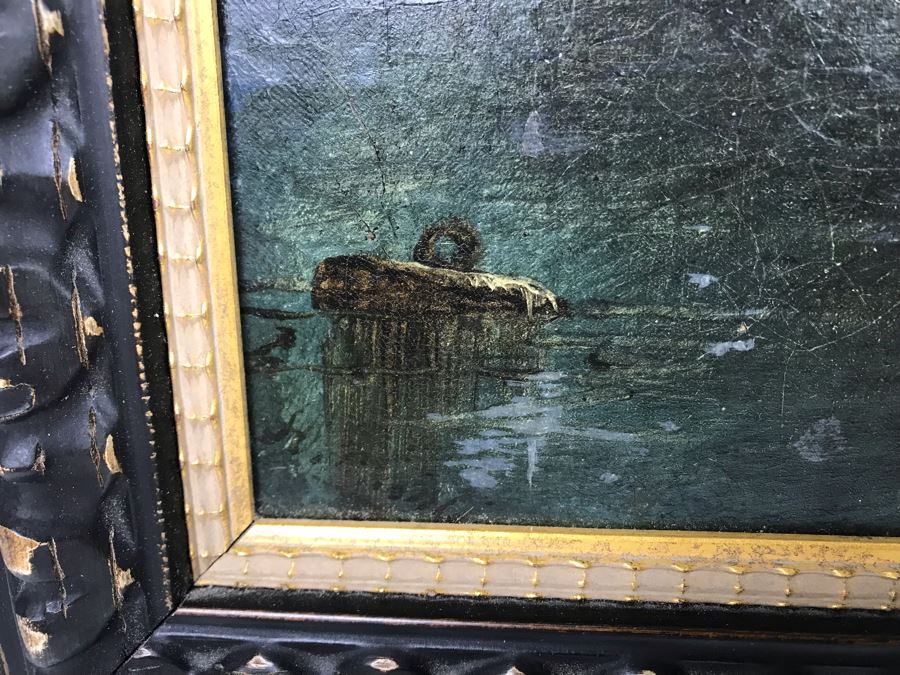 Old Signed Original Painting Of Canal Scene With A. Pierce Label On Back In Wooden Italian Frame - LJE [Photo 8]
