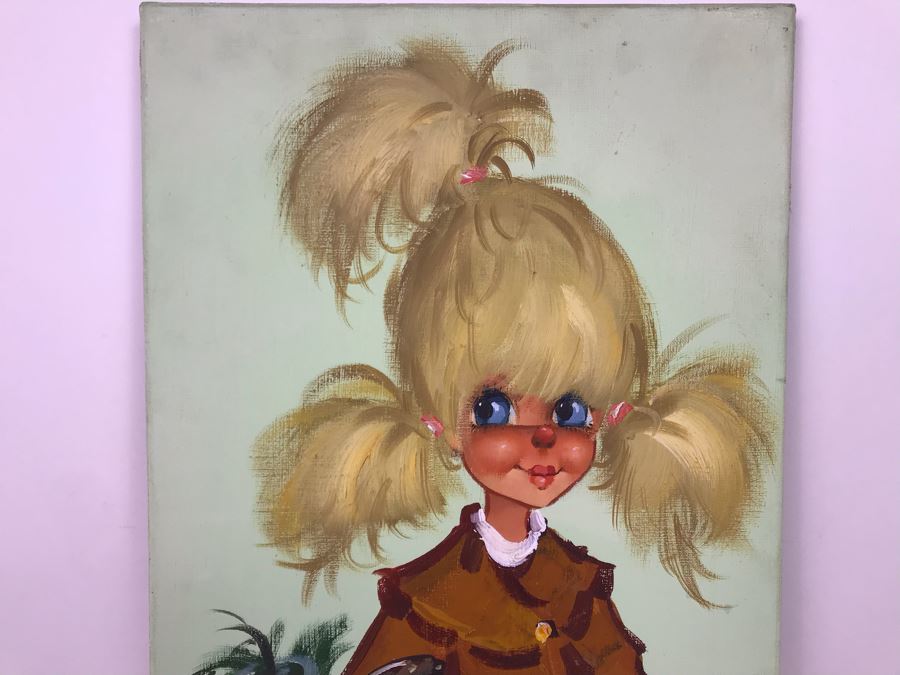 Original Signed Oil Painting On Canvas By Michel T (Thomas) Paris France Big Eye Girl 12 X 24 - LJE [Photo 3]