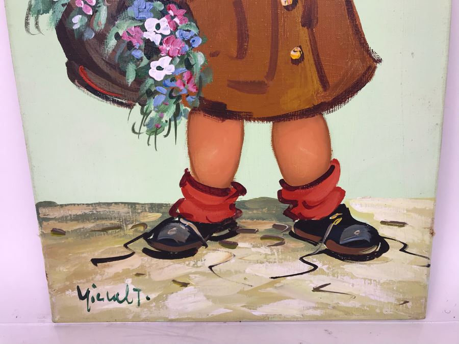 Original Signed Oil Painting On Canvas By Michel T (Thomas) Paris France Big Eye Girl 12 X 24 - LJE [Photo 7]