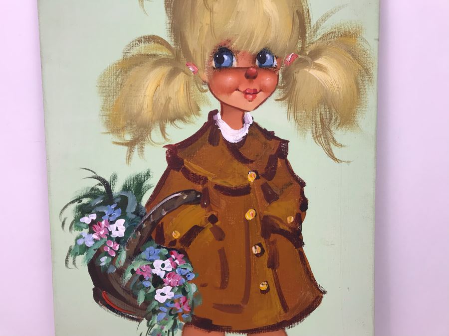 Original Signed Oil Painting On Canvas By Michel T (Thomas) Paris France Big Eye Girl 12 X 24 - LJE [Photo 6]