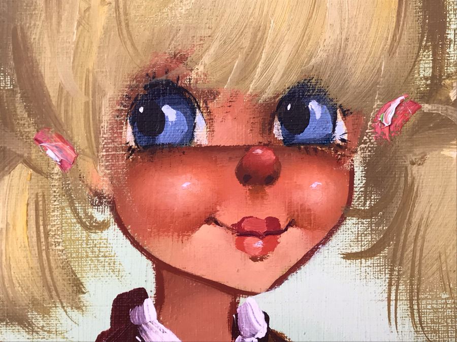 Original Signed Oil Painting On Canvas By Michel T (Thomas) Paris France Big Eye Girl 12 X 24 - LJE [Photo 5]