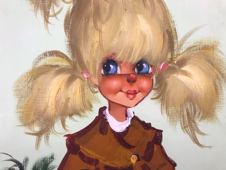 Original Signed Oil Painting On Canvas By Michel T (Thomas) Paris France Big Eye Girl 12 X 24 - LJE [Photo 4]